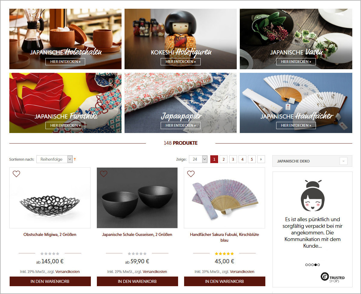 Sortimentsüberblcik durch Banner Onlineshop